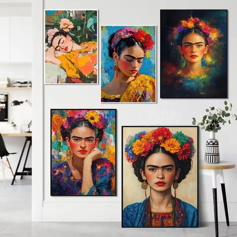 Graffiti Emerald Green F-K Portrait Floral Woman Abstract Mexican Folk Art Poster Canvas Painting Wall Pictures Home Decor