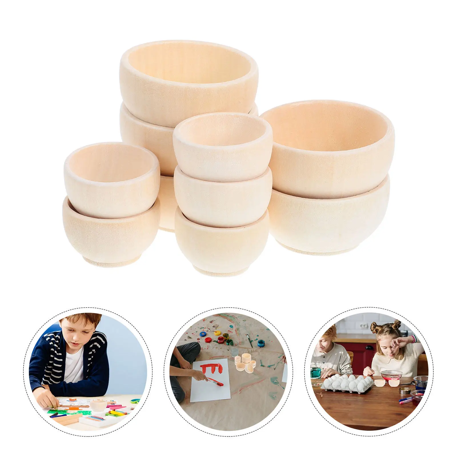 

10Pcs Small Wooden Bowls Unfinished Mini DIY Bowls for Crafts Drawing Decorating Home Office Dorm Room Decor Counting Sorting
