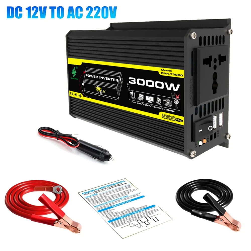 Intelligent Power Inverter DC 12V To AC 110/220V Dual USB Car Voltage Inverter Built-in Fuse Car Voltage Transformer