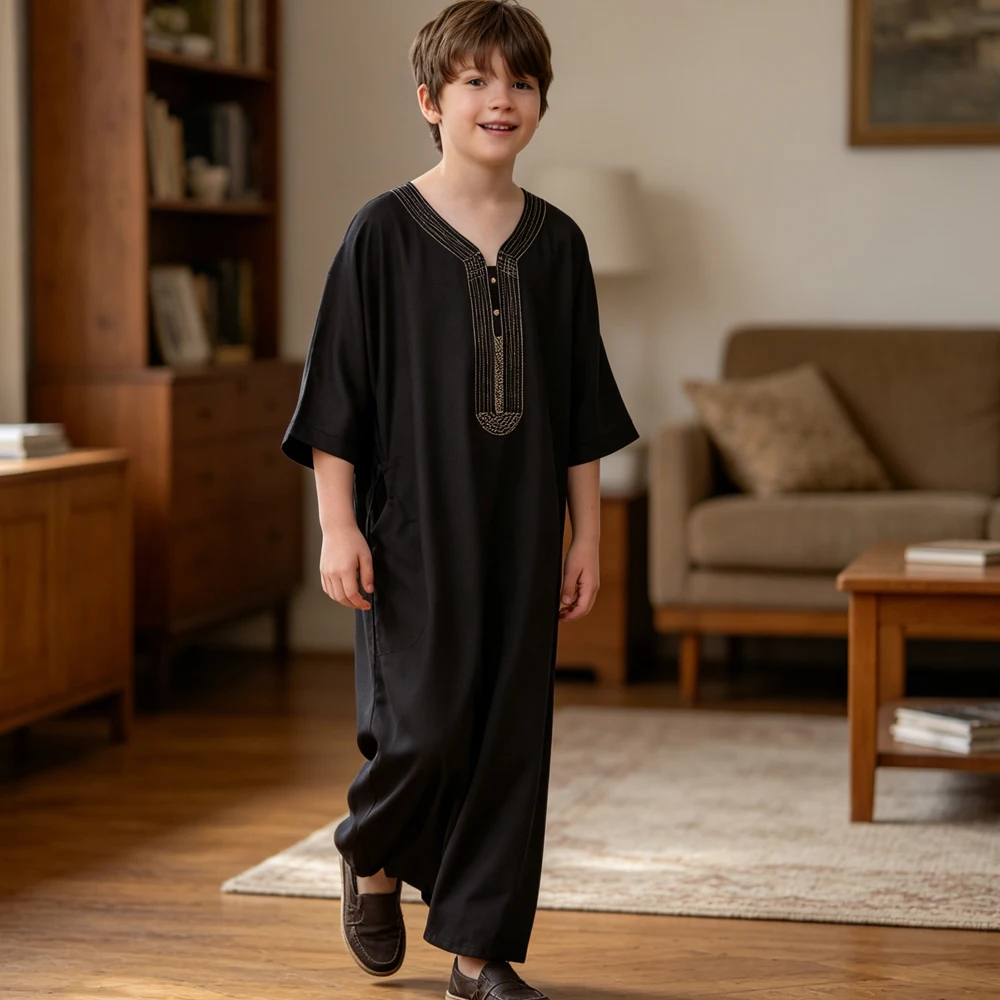 

Muslim Boys Jubba Thobe Arab Robe Ethnic Embroidery Kids Prayer Dress Kaftan Abaya Djellaba Islam Clothing Jalabiya Dishdasha