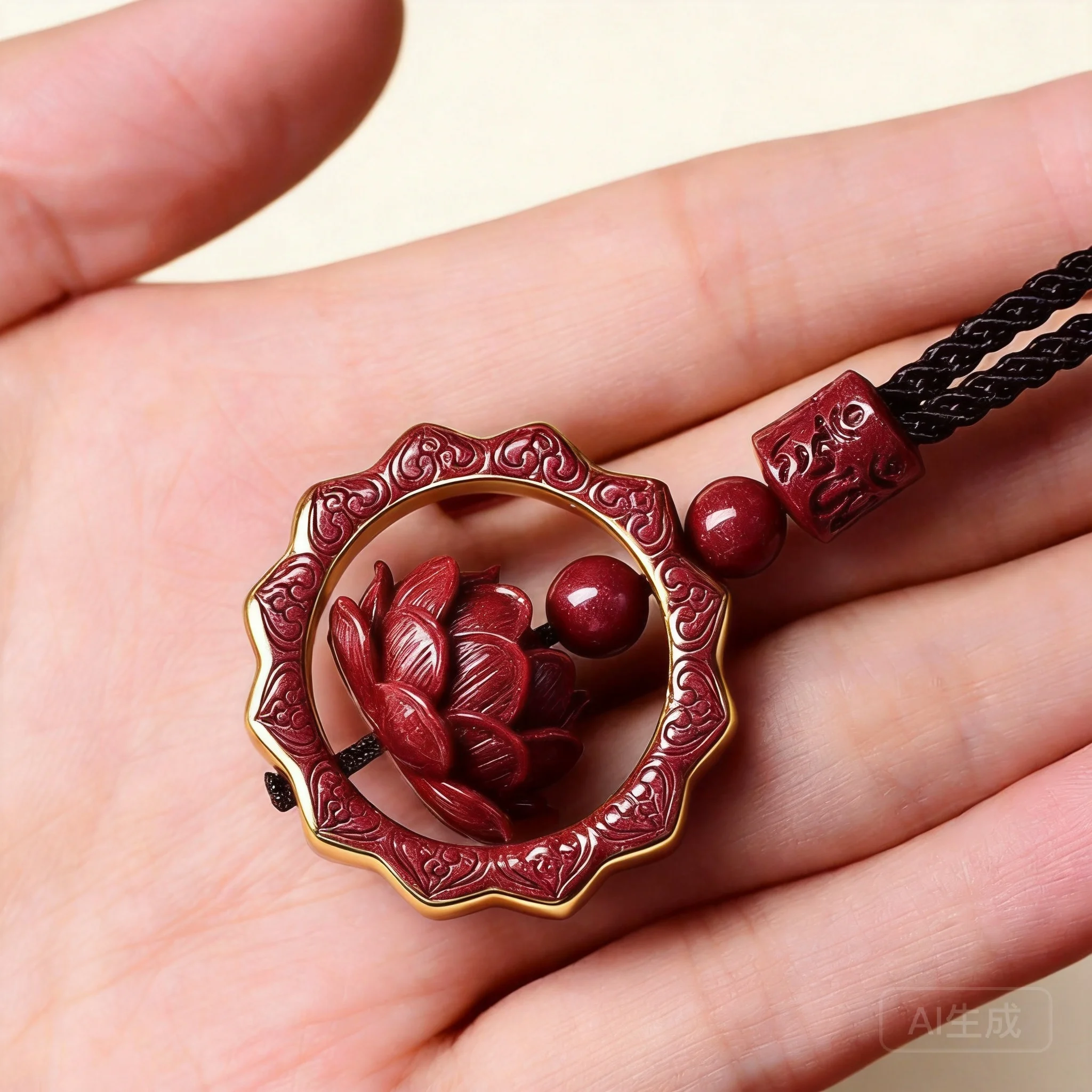 Chinese Style Good Luck Cinnabar Lotus Pendant Unisex Blessing Peace Amulet Necklace Car Keychain Bag Charm Fortune Attracting