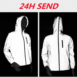 2023 Men's Jacket Hooded Full Reflective Jacket Casual Women Windbreaker Hip Hop Coat Waterproof Streetwear Night Shiny Jackets