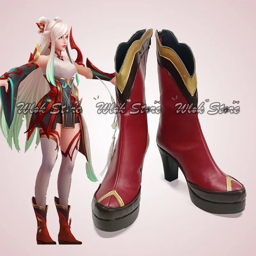 

Game LOL Irelia Cosplay Shoes Divine Sword Blade Dancer Irelia Cosplay Red Boots Halloween Party Carnival Role Play Shoes