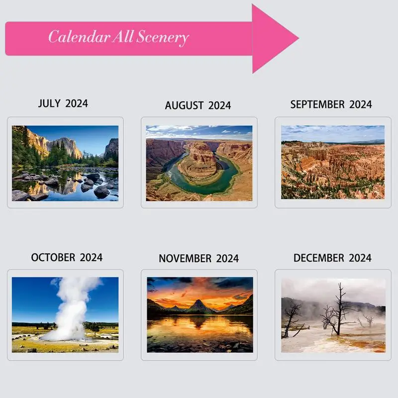 Calendario de pared de paisaje, decoración de calendario de paisaje, impresión clara, decoración de calendario de pared para el trabajo del dormitorio, 12 meses, 2024-2025