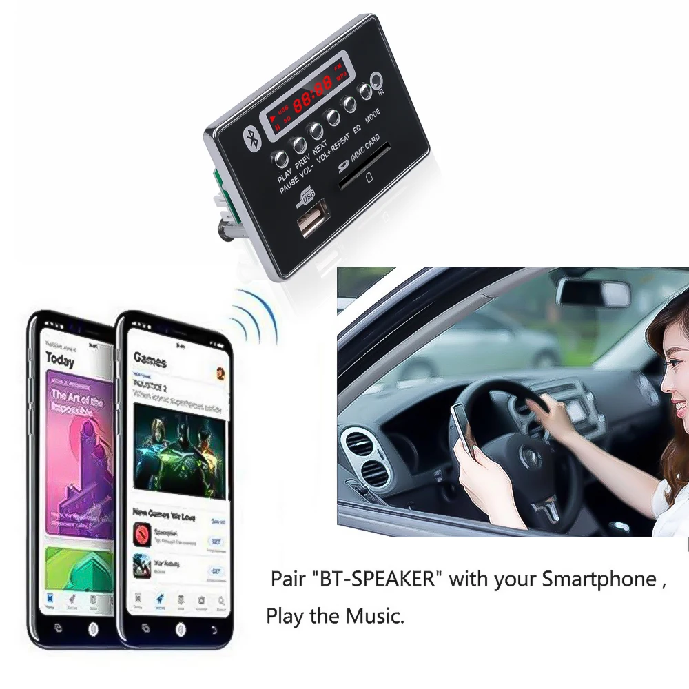 Bluetooth 5.0 MP3 odtwarzacz 12V bezprzewodowy dekodowanie MP3 odtwarzacz muzyki Audio TF USB moduł FM z pilotem do głośnik samochodowy