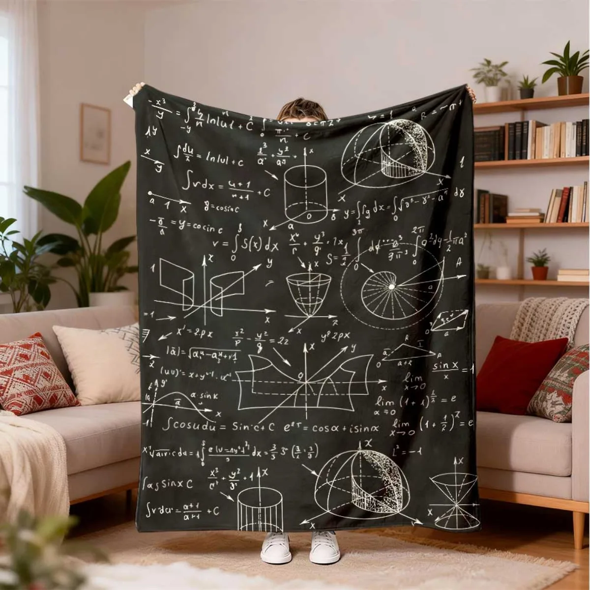 Calculus Math Formula Throw Blanket,Geek Mathematical Equation Sketch Art Print Cozy Flannel Blanket for Bedroom Sofa Home Decor