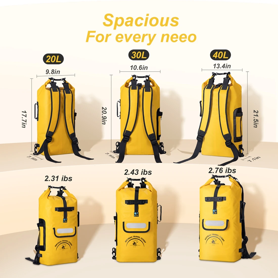 Idrybag Waterproof Backpack For Women Men 20L/30/L40L Sports Kayaking Beach Boating Canyoning Dry Bag Waterproof Backpack