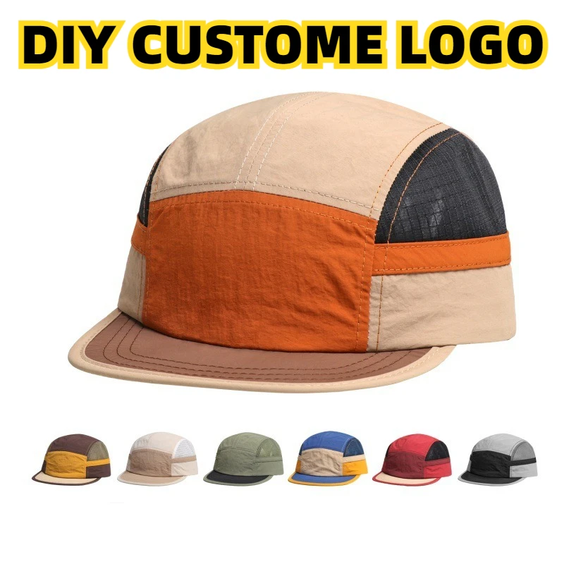 Custom Printed Logo Flat Brim Outdoor Color Blocking Quick Dry Men Baseball Cap Summer Breathable Mesh Running Women Sports Cap
