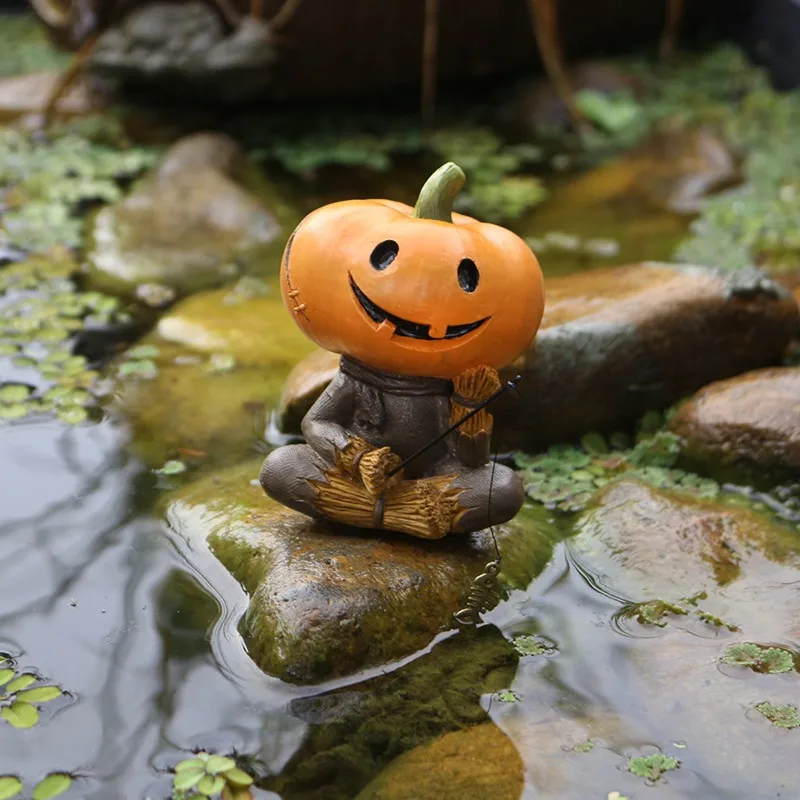 Halloween New Miniature Landscape Resin Pumpkin Scarecrow Outdoor Garden Flower Pot Balcony Decoration Party Supplies