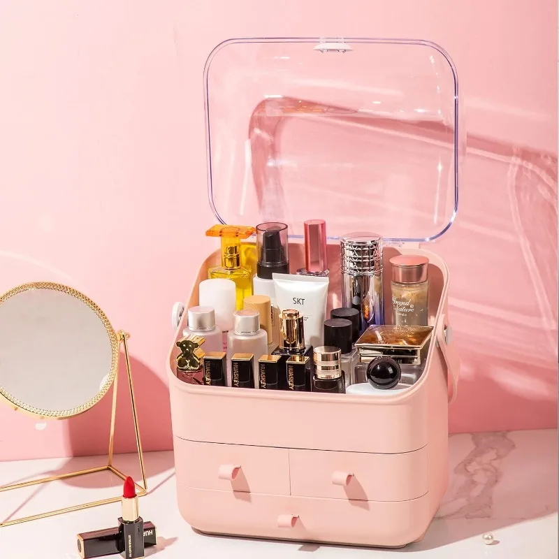 Makeup Organizer, Waterproof&Dustproof Cosmetic Organizer Box with Lid Fully Open Makeup Display Boxes, Skincare Organizers