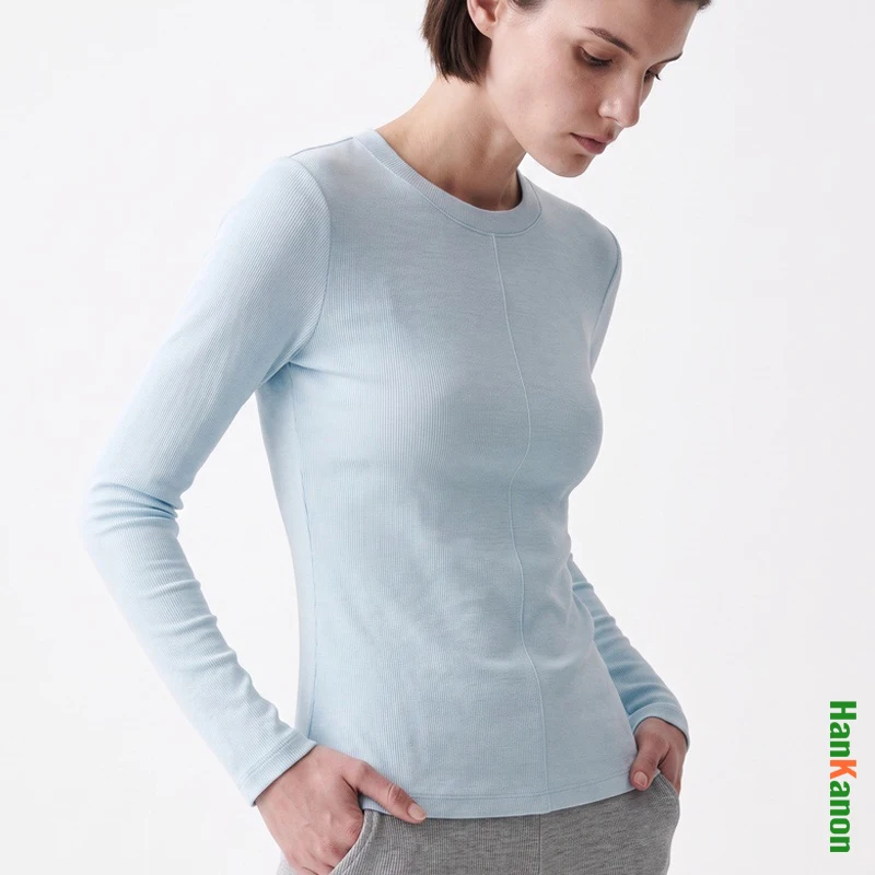 Women's French Style Linen-Feel Long Sleeve T-Shirt – Moisture-Wicking Slim Fit Crewneck Top for Outdoor Sports & Autumn 2026