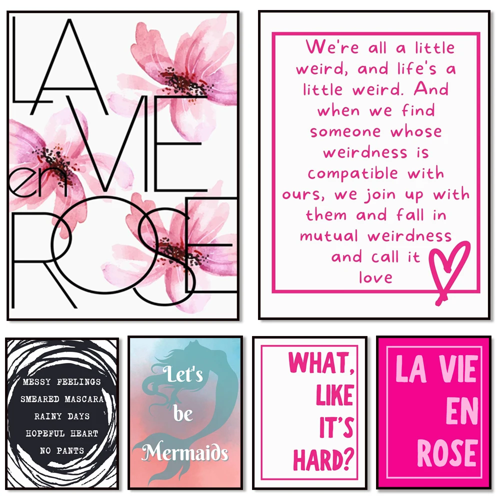 la vie en rose, love typography, life quotes, mantra posters, mental health art, self care, quotes in french, aesthetic posters