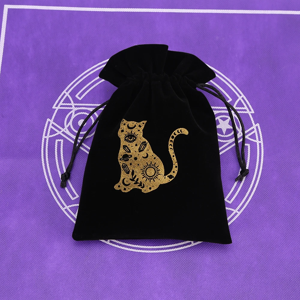 1 stücke Schwarz Samt Tarot Lagerung Tasche Mini Kordelzug Paket Hexe Wahrsagerei Kristall Tasche Tasche Würfel Halter Brettspiel Gold – Detail 27