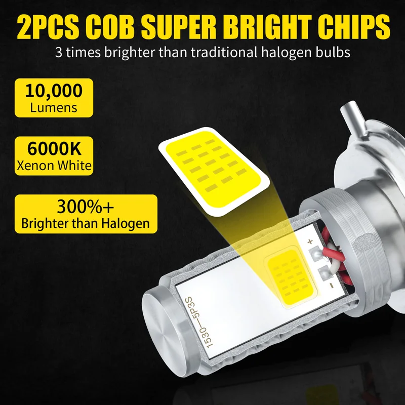 New 1pcs H4 LED Moto Light Hi-Lo Beam Light Lamp Bulb Motorcycle Led Headlight 6000K 12V 1530 COB Chips IP68 BA20D LED Bulb