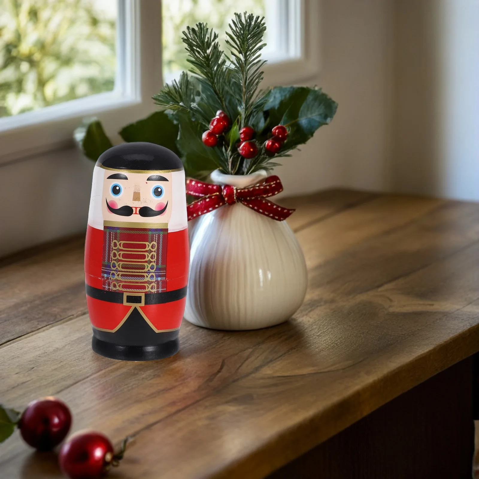 

1Set Wooden Russian Christmas Nutcracker Theme Detailed Finish Burr-Free Surface Kids Stackable Game Adults