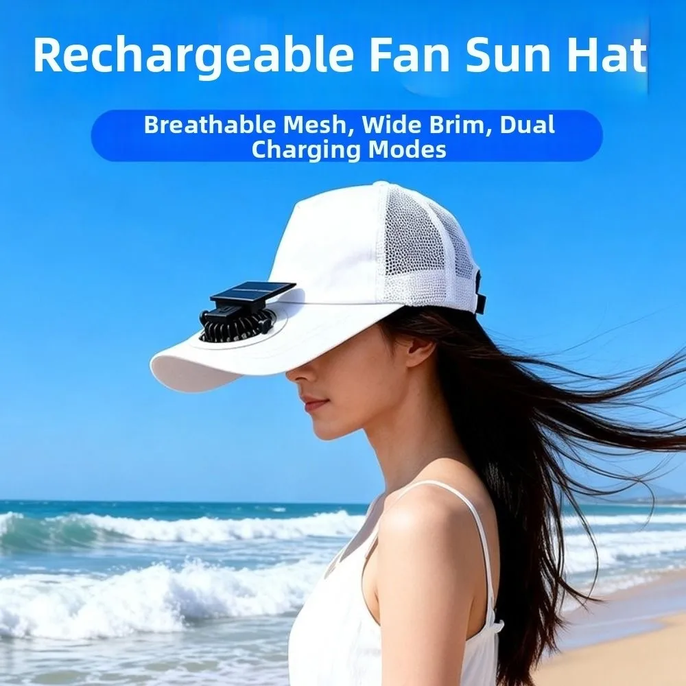 Breathable Summer Fan Sunhat Sun Protection Strong Wind Baseball Cap Mesh USB / Solar Powered Fishing Hat Sun Protection