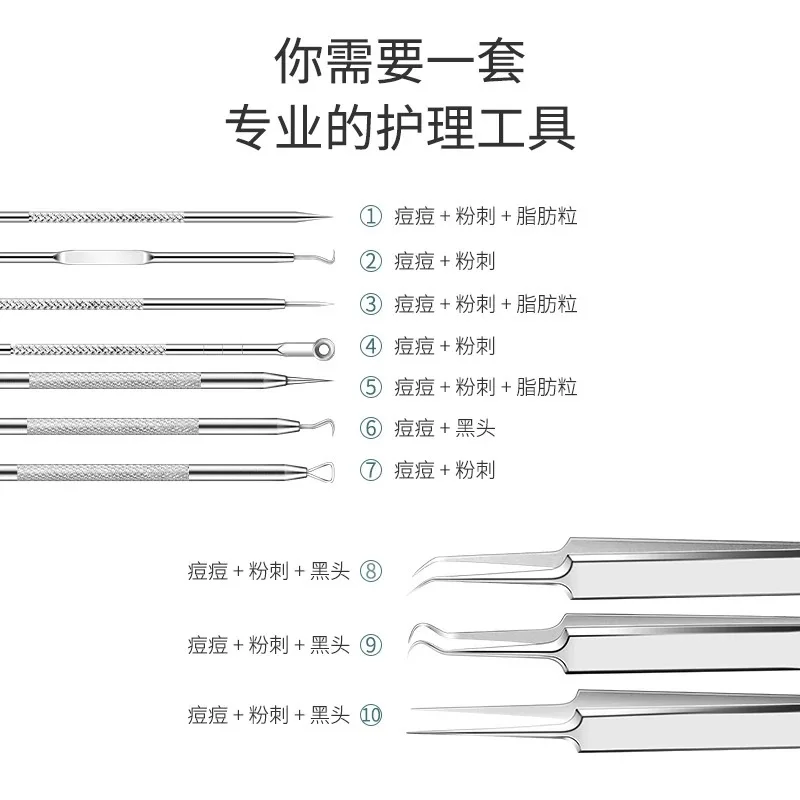 Pinzette per punti neri in acciaio inossidabile Set di strumenti Clip per acne Clip per cellule Ago per acne Ago per spremere l'acne Strumento per la cura della pelle del viso