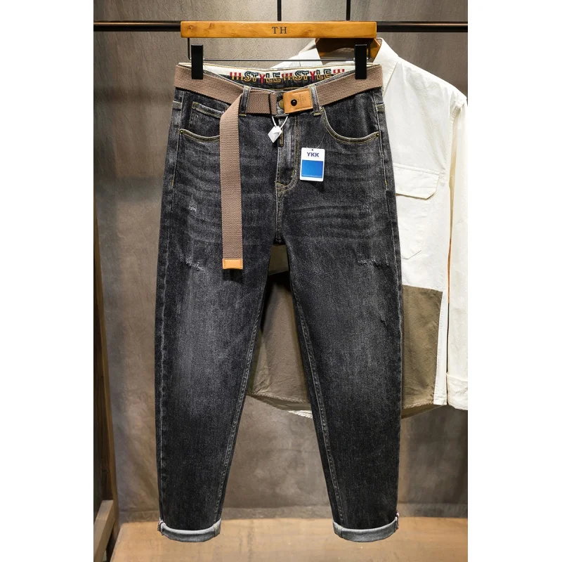 Large Size Men's New Jeans High-End Nostalgic Loose Straight Elastic Trend Fashionable All-Match Casual Oversize Trousers