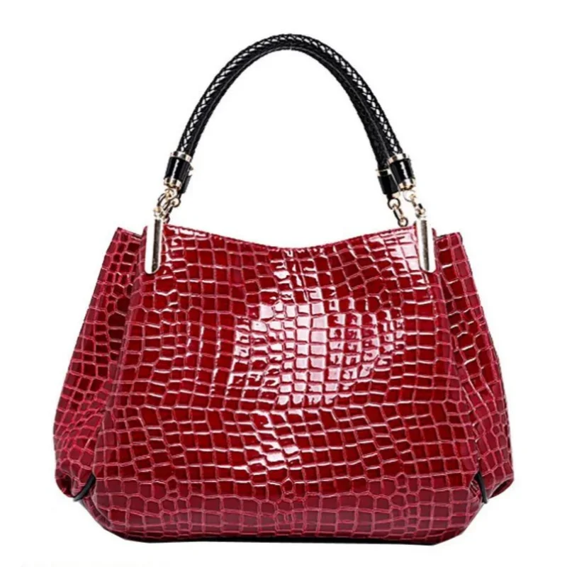 

New Women's Bag Large Capacity Tote Daily Commute Women's Shoulder Bag Crocodile Print Bright Face Handbag Shopping