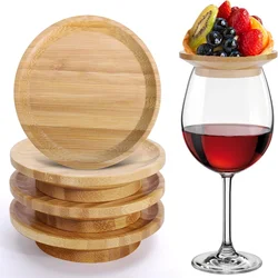 4 Pcs Set Wine Glass Charcuterie Topper Coasters Plate,Natural bamboo Board Topper for Family Gatherings, Restaurants, Bars