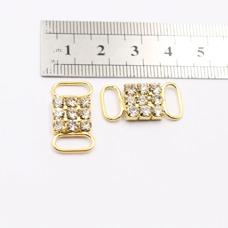 New 10 pieces 12 * 23MM Mini Transparent Crystal Rhinestone Silver/Gold Rhinestone Bikini Buckle, Shoe Bag, Clothing Decoration