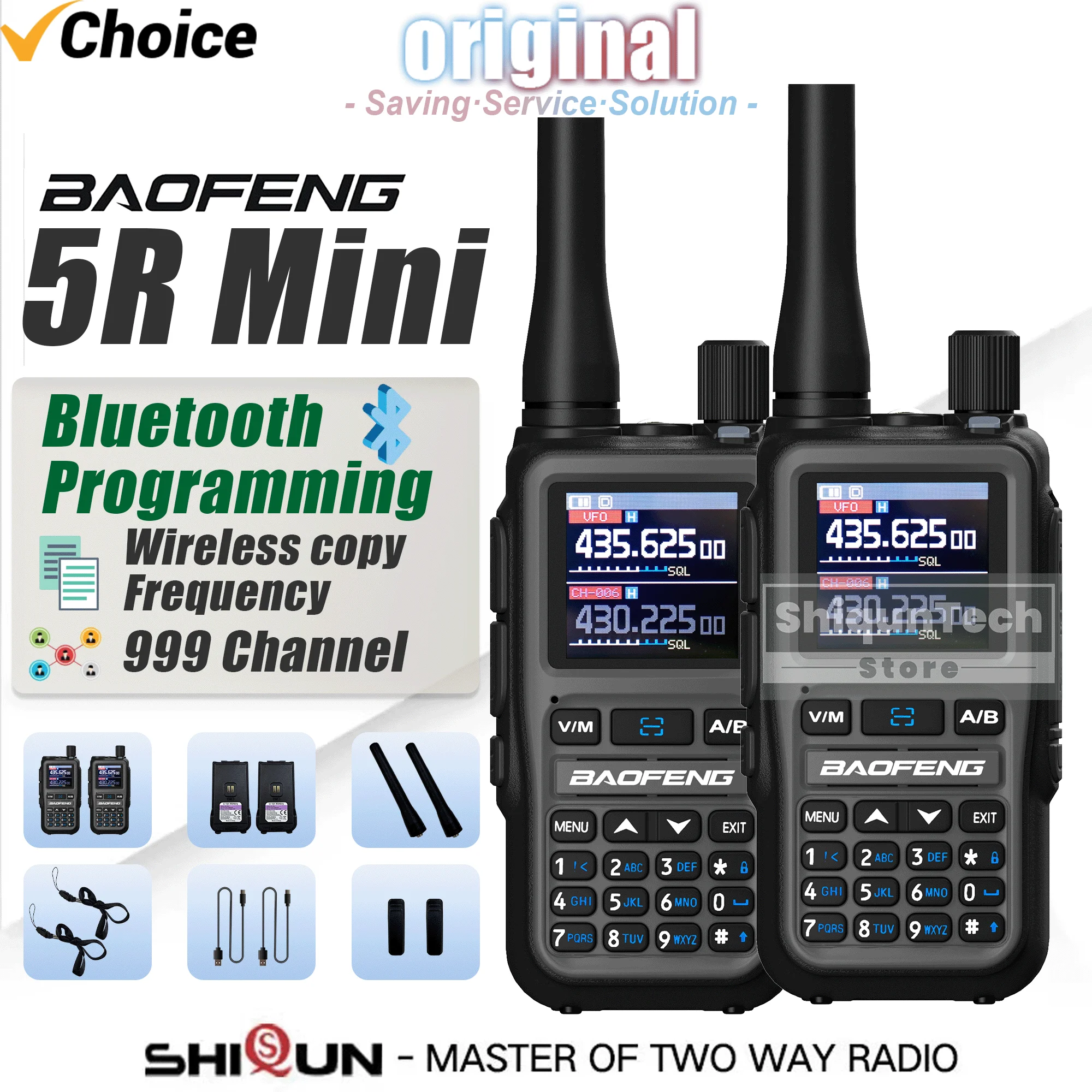 2PCS Baofeng 5R Mini Walkie Talkie Baofeng 5R Mini Walkie Talkie Type-C Charger Wireless Copy Frequency FM UV-5R Mini Ham Radio