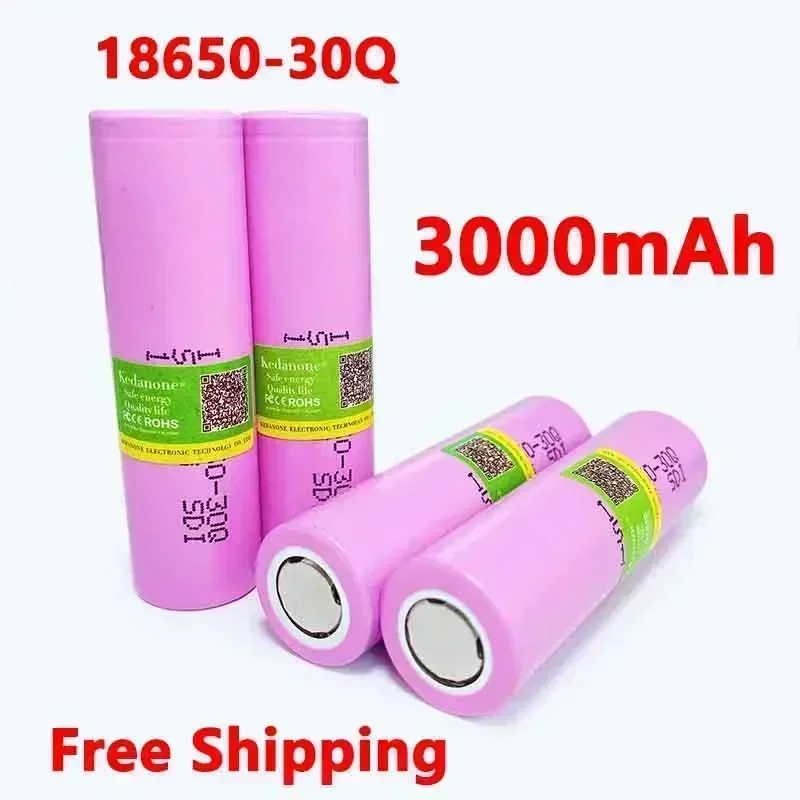 Baterai litium isi ulang 100% pada 18650 30Q, orisinal, 3.7V, 3000mAh, 18650, untuk peralatan elektronik 3.7V + senter LED