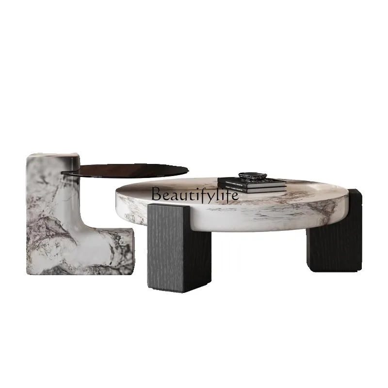 

Italian Minimalist Marble Light Luxury round round Tea Table Combination