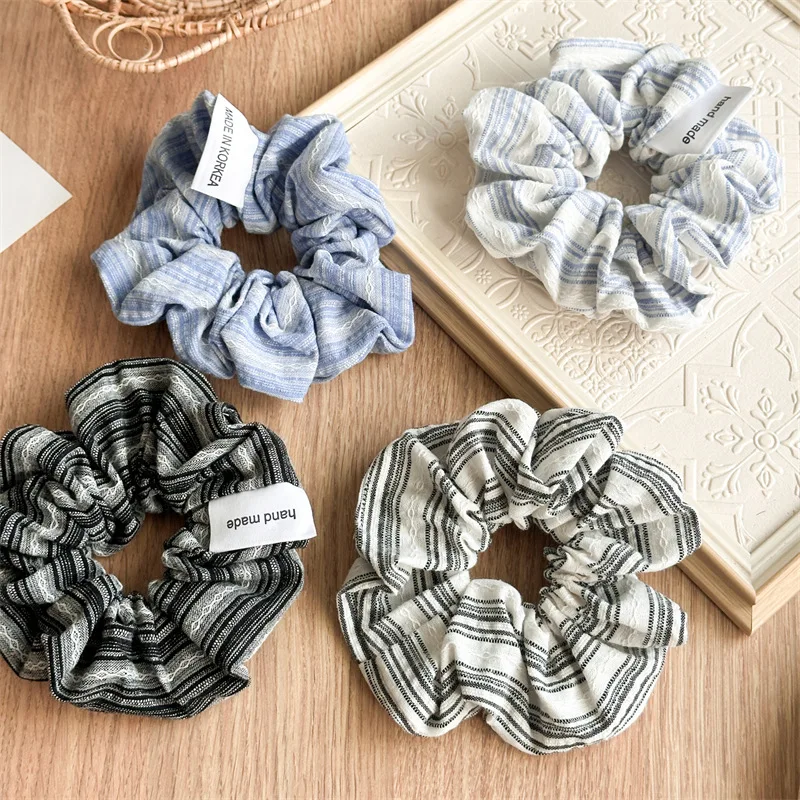 

Korean New Fashion Stripe Cloth Elastic Scrunchie Vintage High Ponytail Hair Rope Hair Accessories For Woman Girls