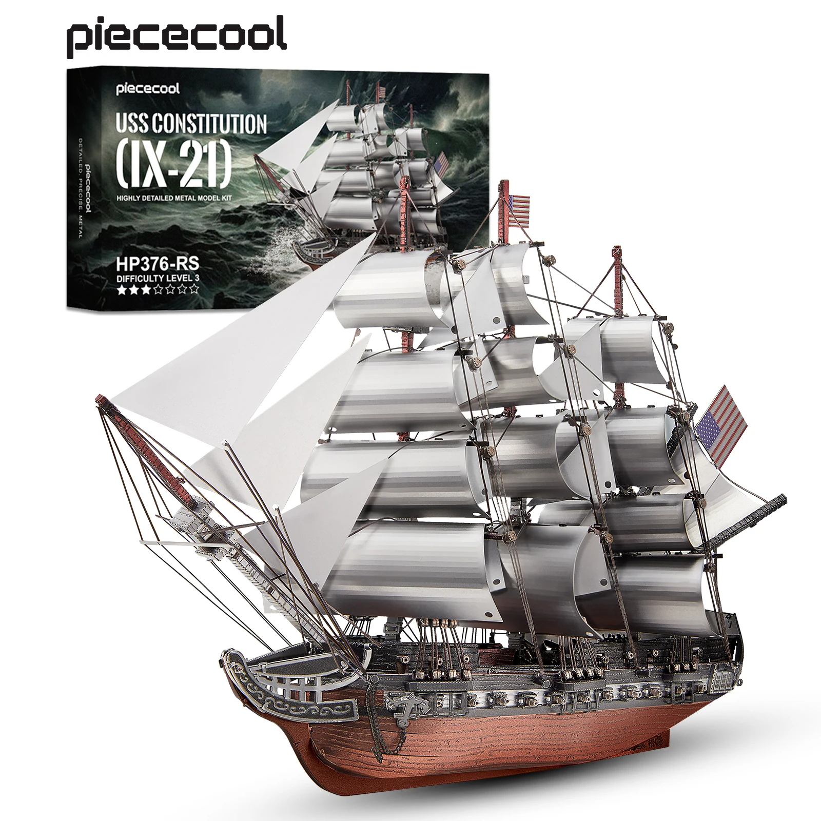 Piececool 3D Metal Puzzles Sailing Frigate Boat Model Building Kits Assembly DIY Kit for Adult Brain Teaser