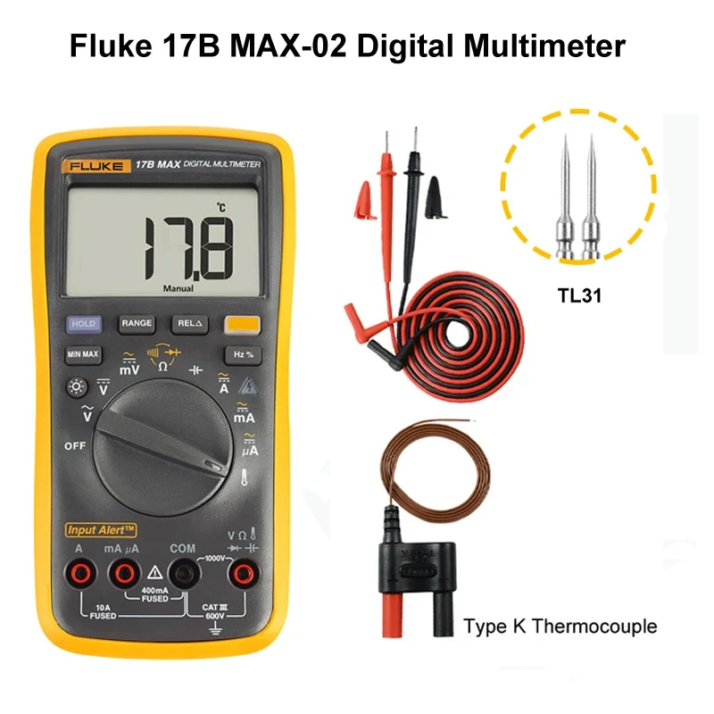 فلوك 17B MAX-01/02/ عدة تحل محل F17B + المدى الرقمي التلقائي المتعدد التيار المتناوب/تيار مستمر اختبار الجهد الحالي