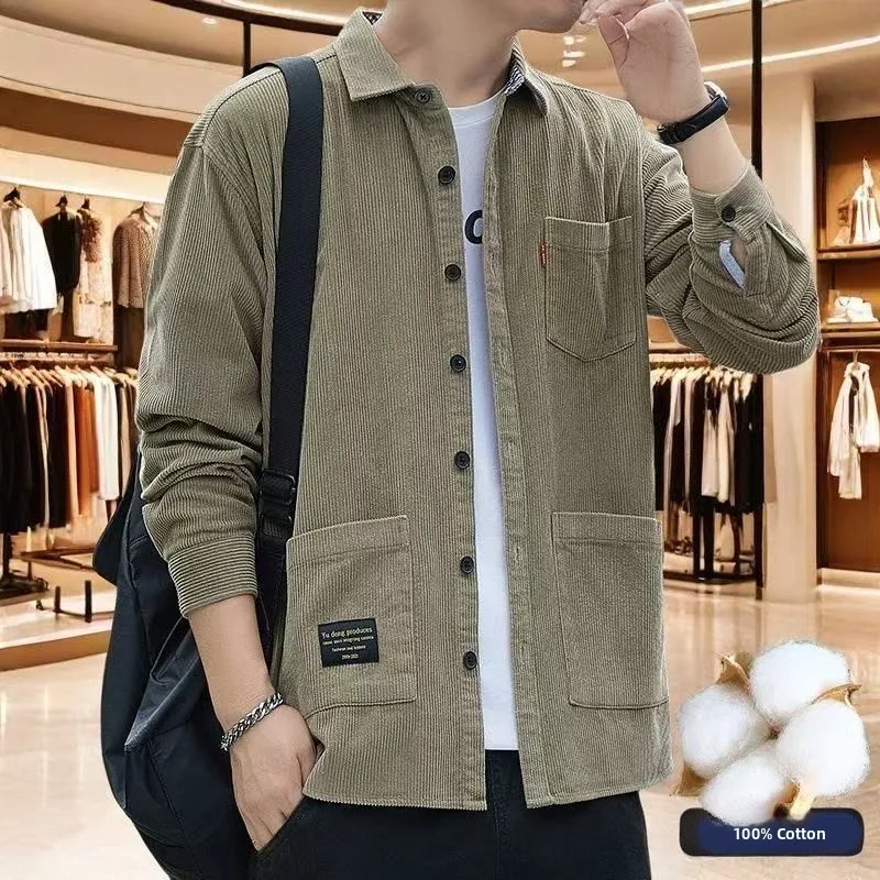 

Мужская удлиненная вельветовая куртка свободного кроя для повседневной носки, осенне-зимняя, новая, молодежная, модная, из чистого хлопка, однотонная