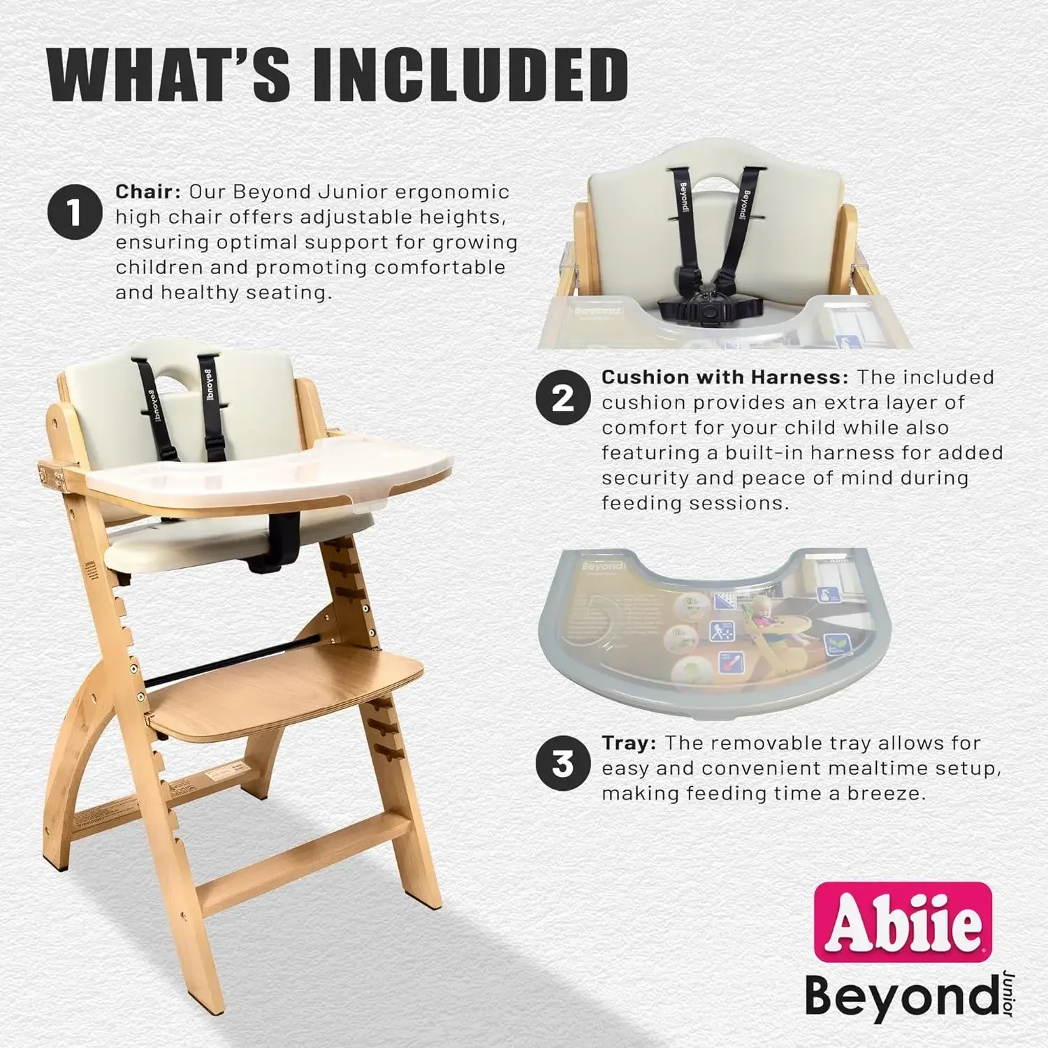 FAST FREE.Abiie 3-in-1 Convertible Wooden High Chair for Babies & Toddlers,  Portable, Natural Wood/Grey, 6 Mos to 250 Lb