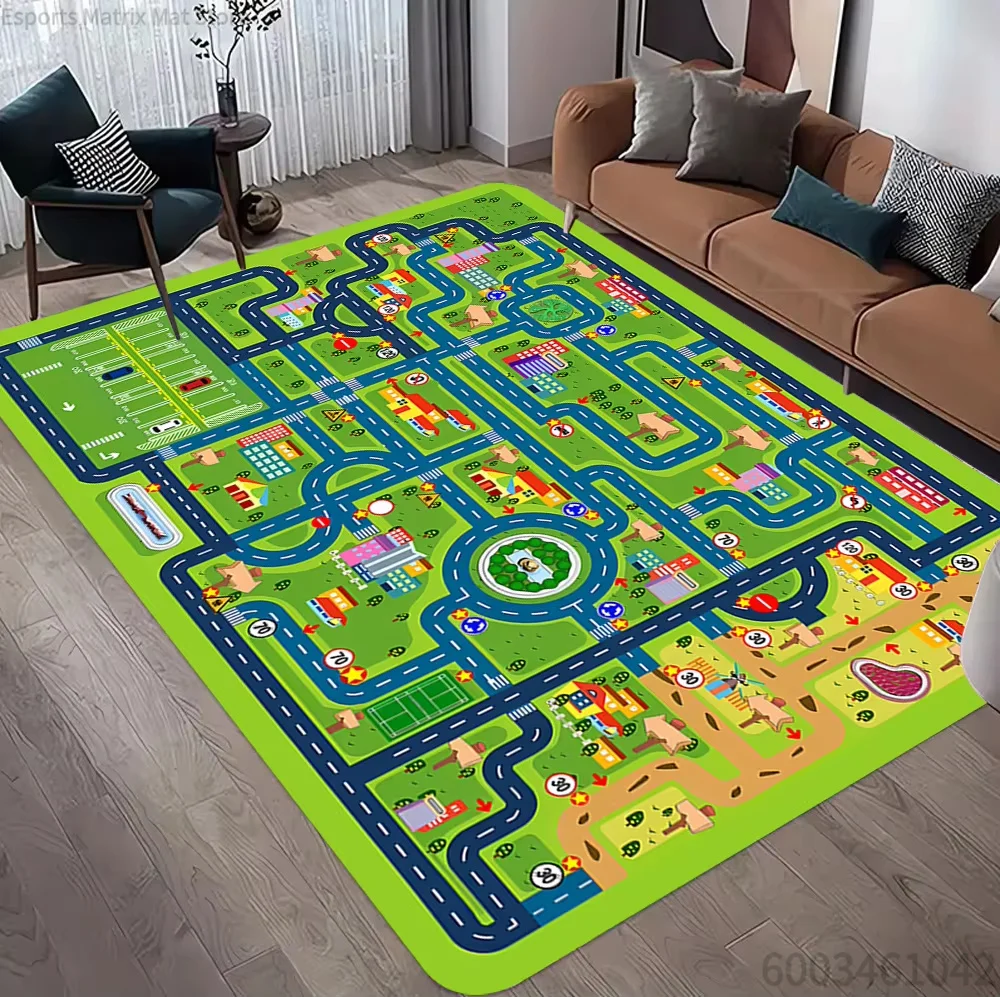 Car Rug Play Mat Road Rug Kid Play Mat Playroom Toy Car Mat Kids Carpet City Map for Bedroom Classro