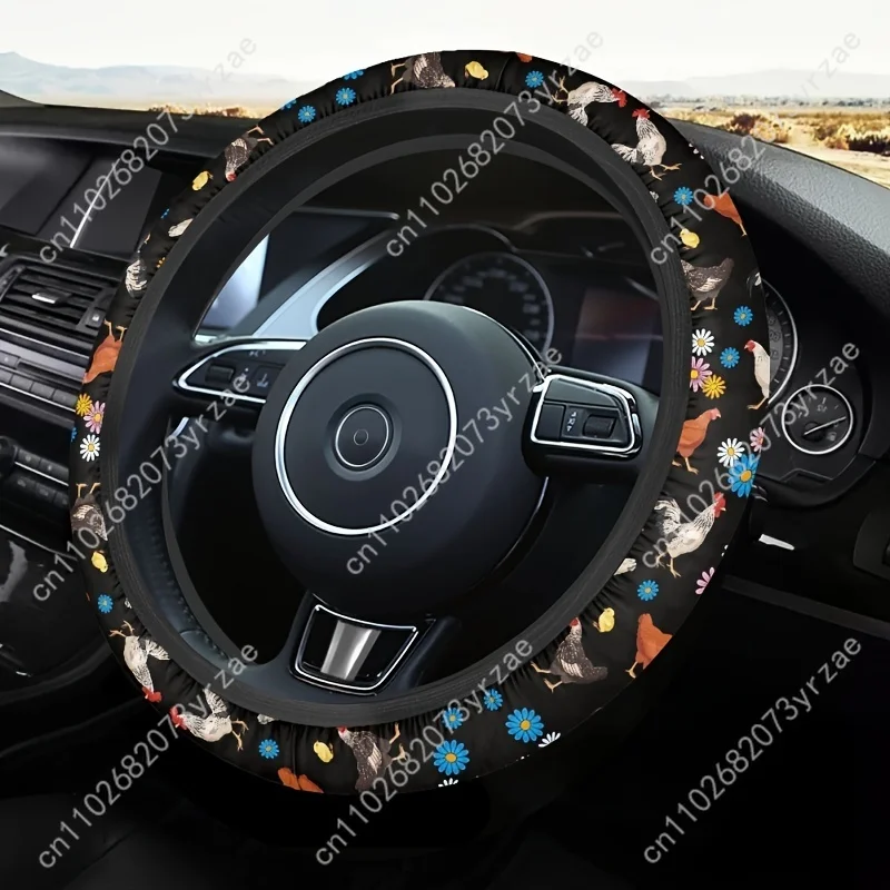 

Breathable Steering Wheel Protector - Wheel Wrap Cover Fit Most Car Sedans SUV - Flowers and Chickens Car Accessories for Men Wo