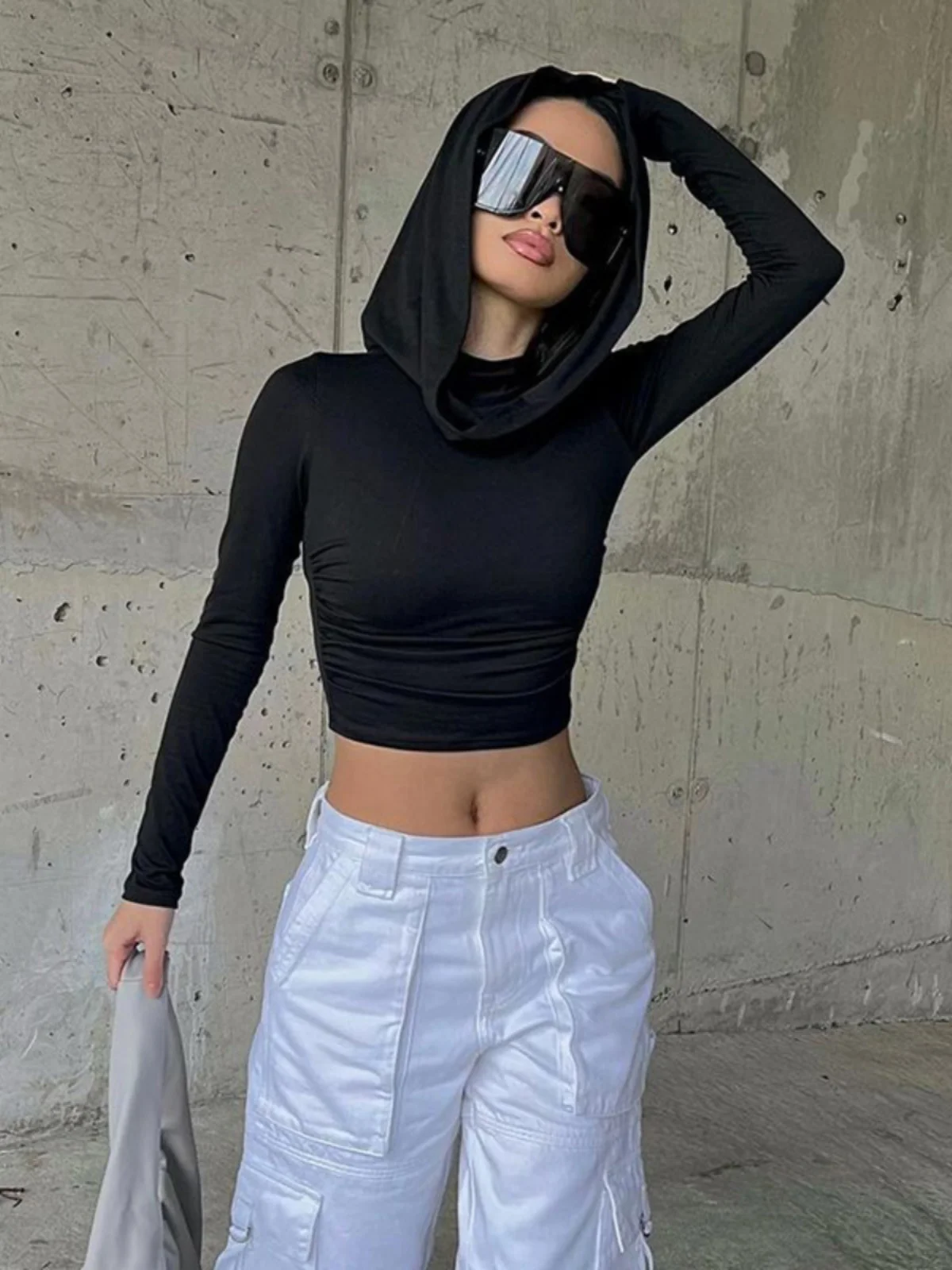 여성용 롱 슬리브 티셔츠 단색 베이스 레이어 원숄더 네 디자인 모자 내구성 폴리에스터 출퇴근용 슬림 가을 상의