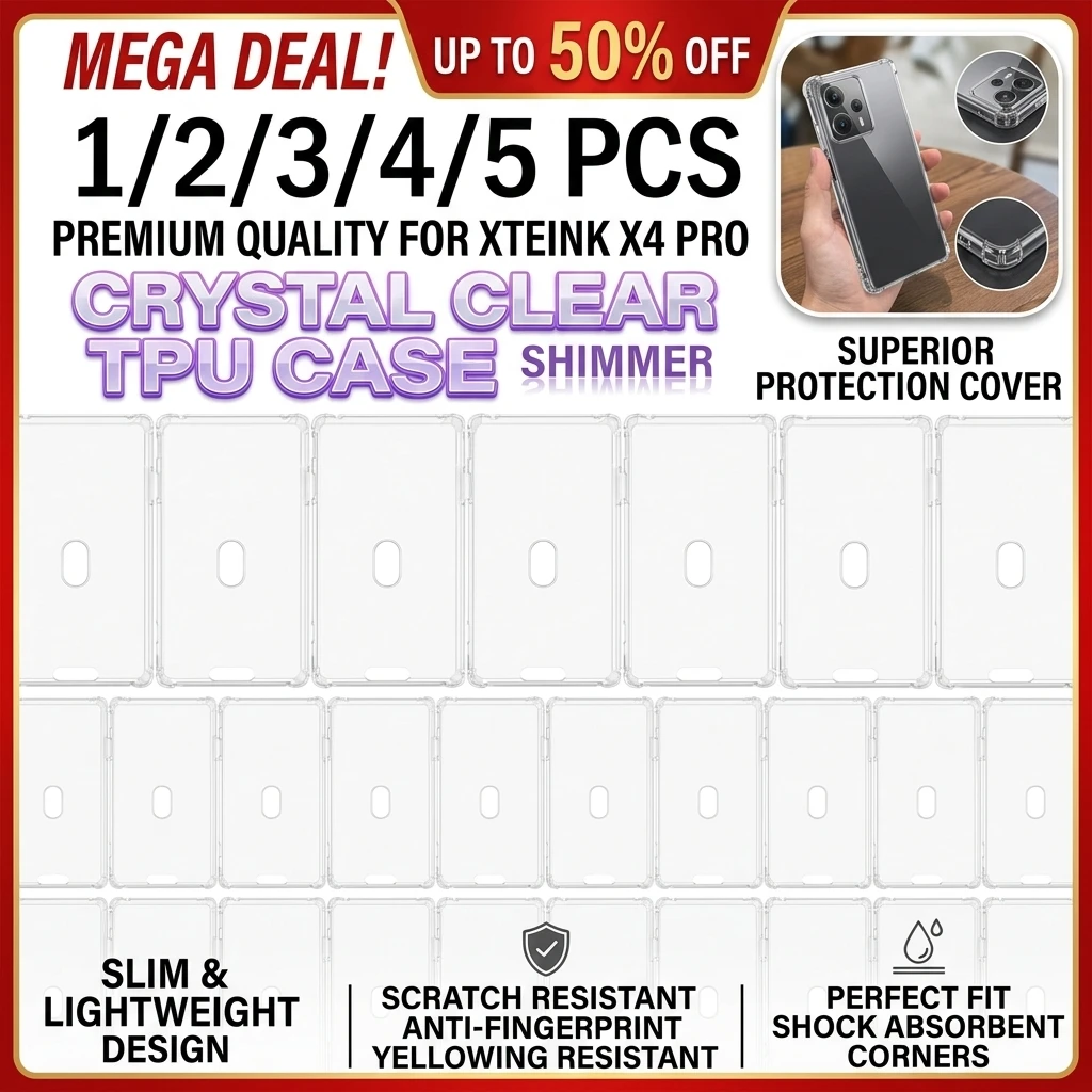 1/2/3/4/5PCS For Xteink X4 Pro TPU Case Crystal Clear Transparent Cover Shockproof Reinforced Corners E-Reader Protective Shell