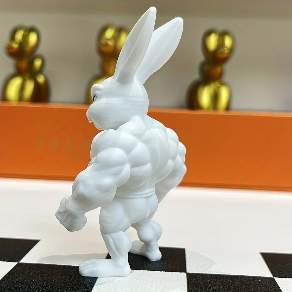 1 Piece White Muscle Rabbit Figurine Home Decor Item for Desktop, Entryway, Study, or Tv Cabinet, Also Suitable as a Gift for Friends or Loved Ones