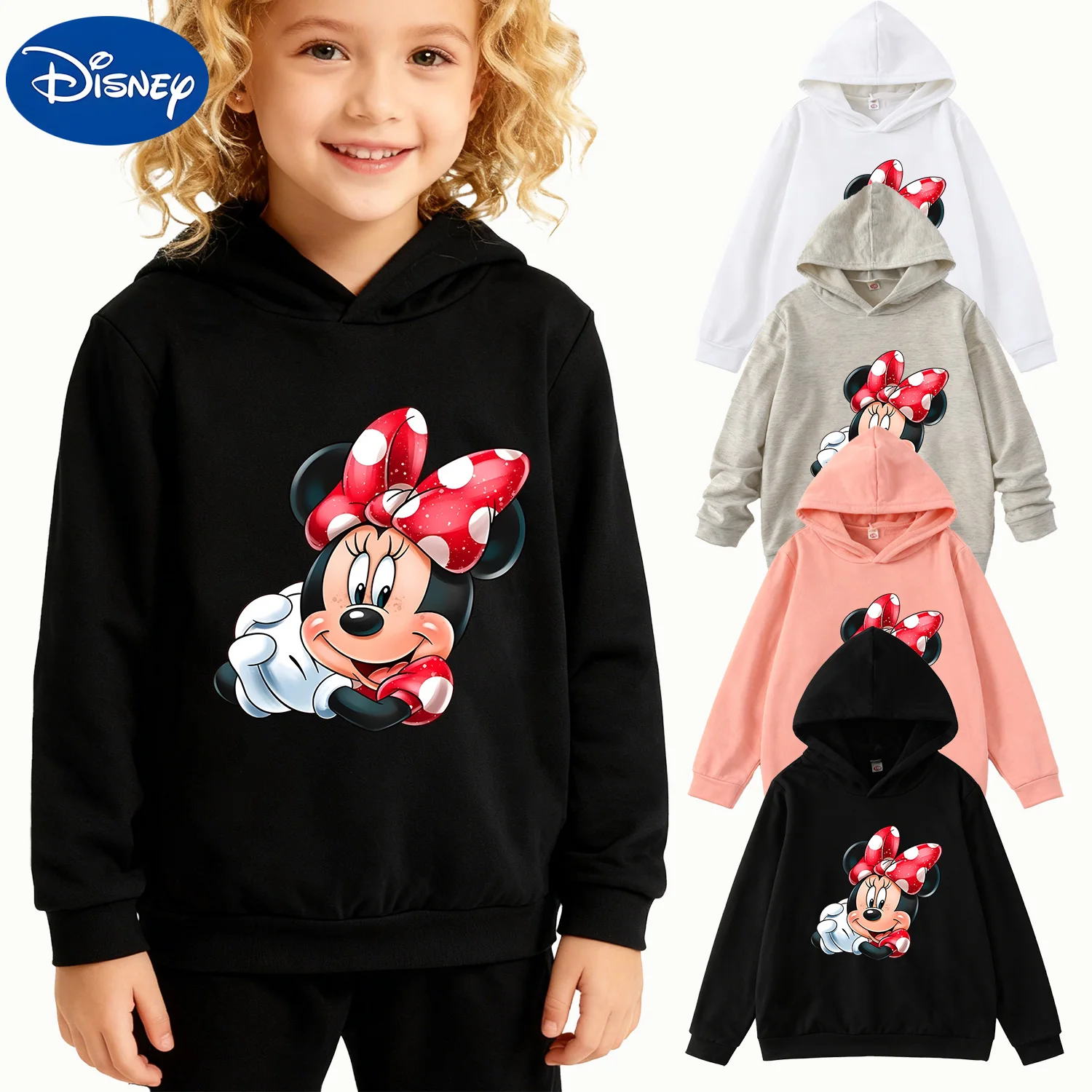 

Kids Disney Minnie Mouse Red Polka Dot Graphic Hoodie, Black Long Sleeve Pullover