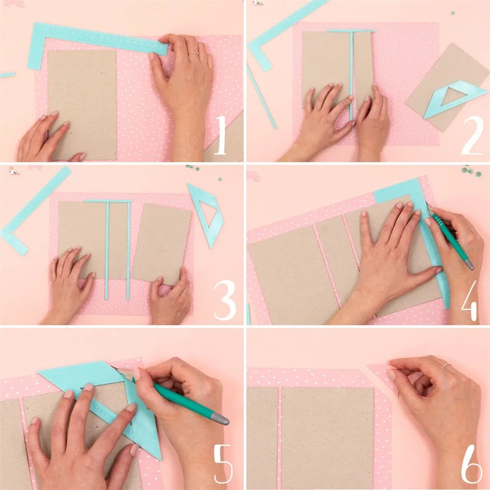 4Pcs/Set Bookbinding Ruler Set with L Ruler T Ruler Spacing Guide Corner Cutting Square Tools for Scrapbooking And Album Making