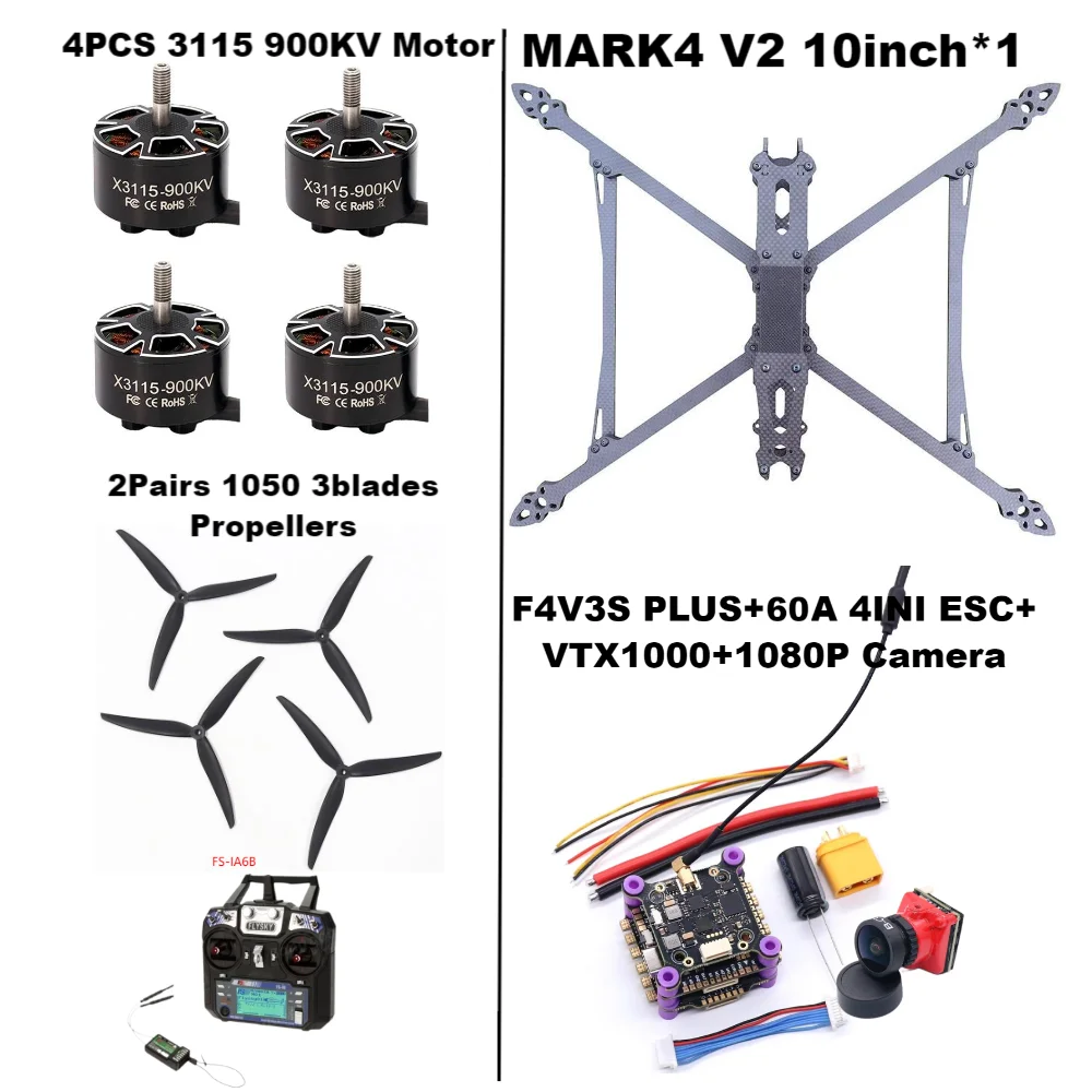 MARK4 V2 10inch F4V3S/F4V3S PLUS Flight Control 45/60A 4INI ESC rack drone FPV carbon fiber PV Racing Drone Quadcopter Freestyle