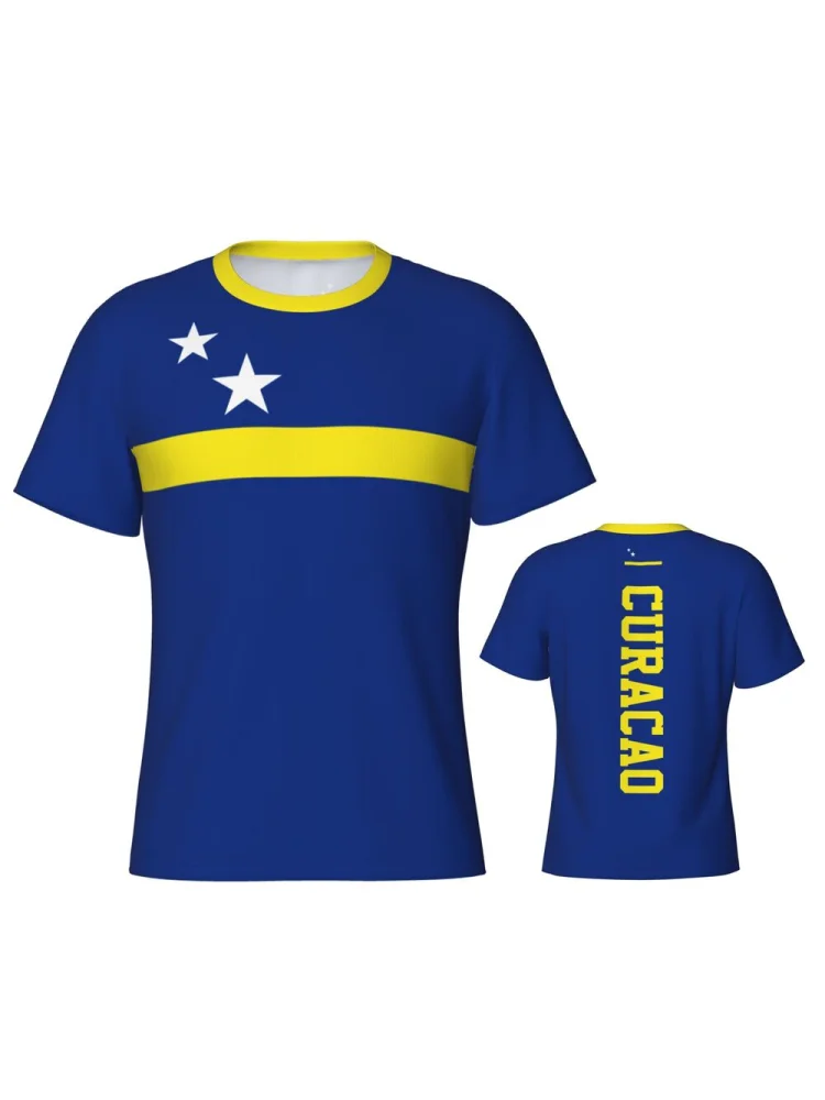 Strakke Sport T-shirt Curacao Vlag 3D Voor Mannen Vrouwen Tees jersey Kleding Voetbal Fans Gift Patriottische T-shirt - afbeelding 2