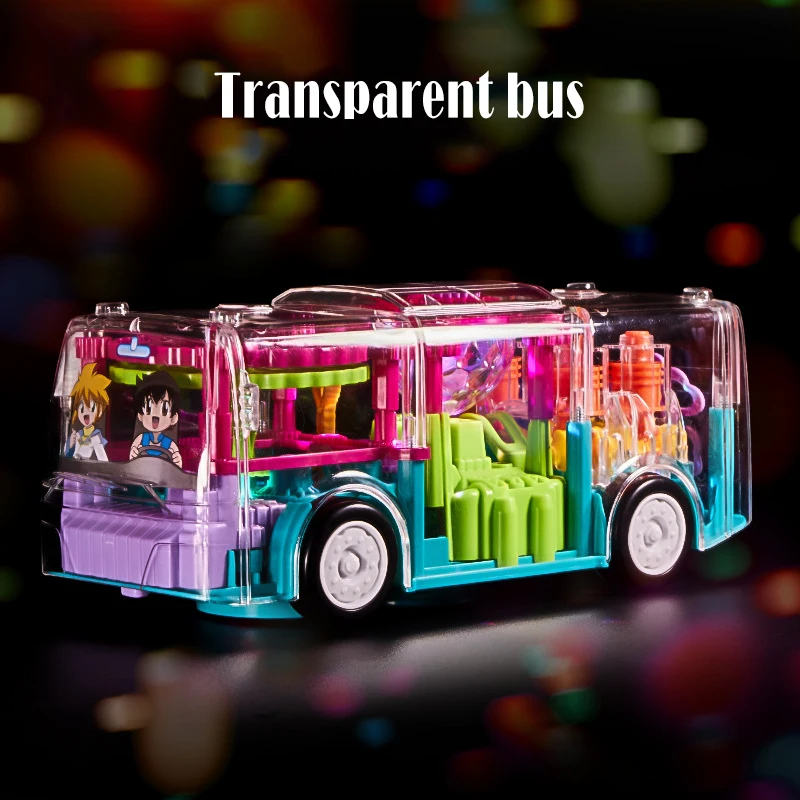 Kids Flashing Racing Car Toy Transparent Light Up Colorful LED Music Mechanical Gear Car Luminous Model Children Birthday Gift