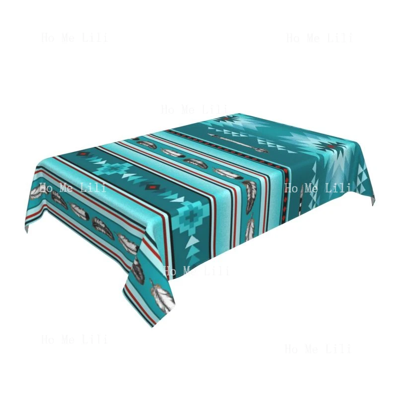 Bohemian Style Turquoise Southwest Stripe Fabric Designs Native Spirit Rectangle Tablecloth For Tabletop Decor