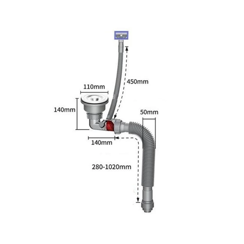 Stainless Steel Drain Strainer Designed for Dual Overflow Compatibility and Efficient Cabinet Space Utilization