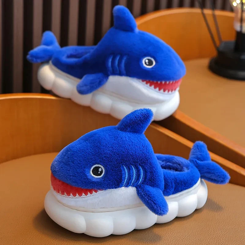 Warrior House Slippers Woman Shark slipper Children's Cotton Indoor Shoes Winter warmth Plush Fluffy Soft Cloud Home Shoe