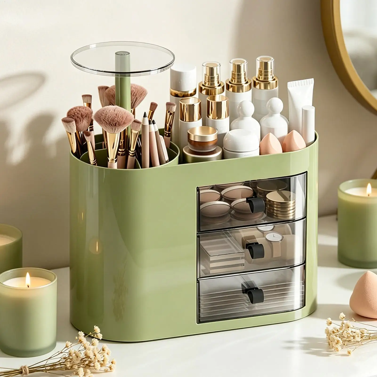 

Makeup Organizer For Vanity With 3 Drawers Space Saving Dresser Cosmetic Storage Organizer For Perfume Brush Lipstick Skincare