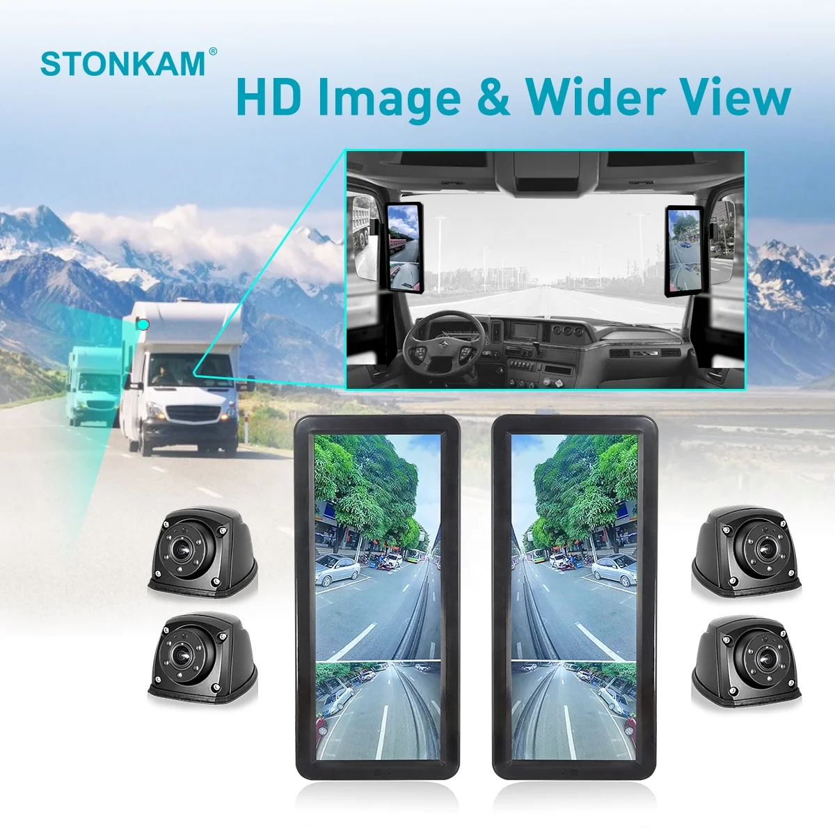 STONKAM Truck Side Bus Truck Electronic Mirror Rear View In-cab Mirror Wide Angle