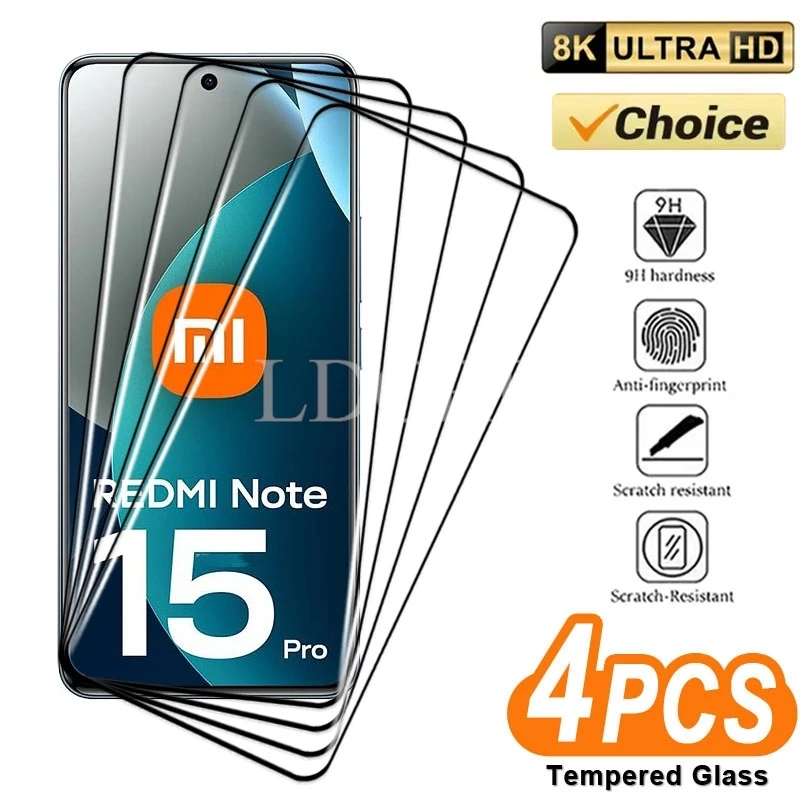 4 Uds para Xiaomi Redmi Note 15 Pro vidrio Redmi Note 15 Pro 4G vidrio templado 3D Ultra HD película protectora de pantalla Redmi Note 15 Pro