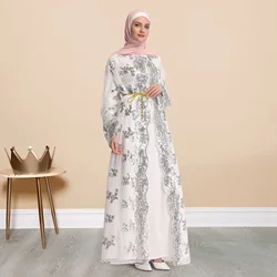 Abaya de lentejuelas florales para mujer, Kimono, cárdigan, Hijab, vestido musulmán, ropa islámica turca, Túnica de caftán de Dubái, caftán Islámico